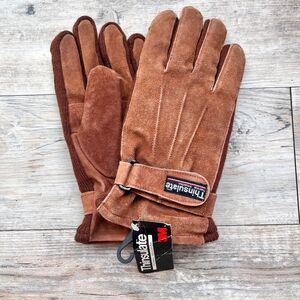 Thinsulate Suede Leather Winter Gloves Brown Insulated Mens Large NWT